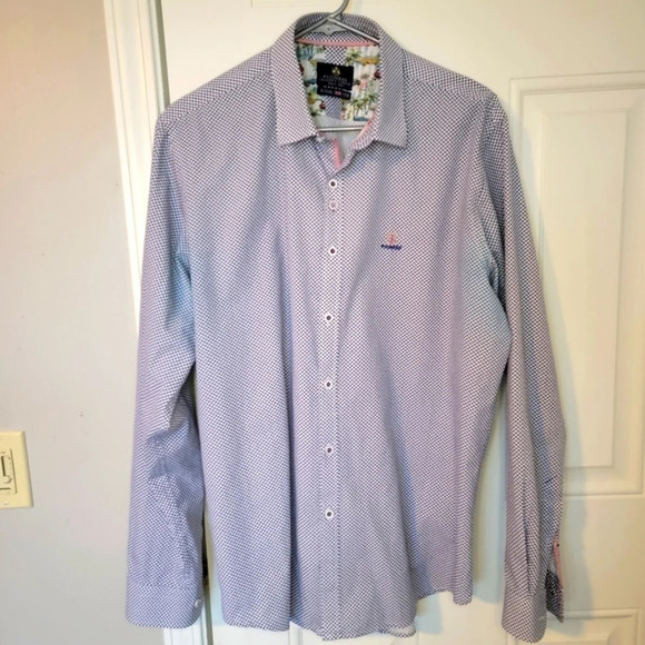 Pioneer Gragney London Button Down Shirt Blue White Pattern Logo Size XL. - Picture 1 of 12